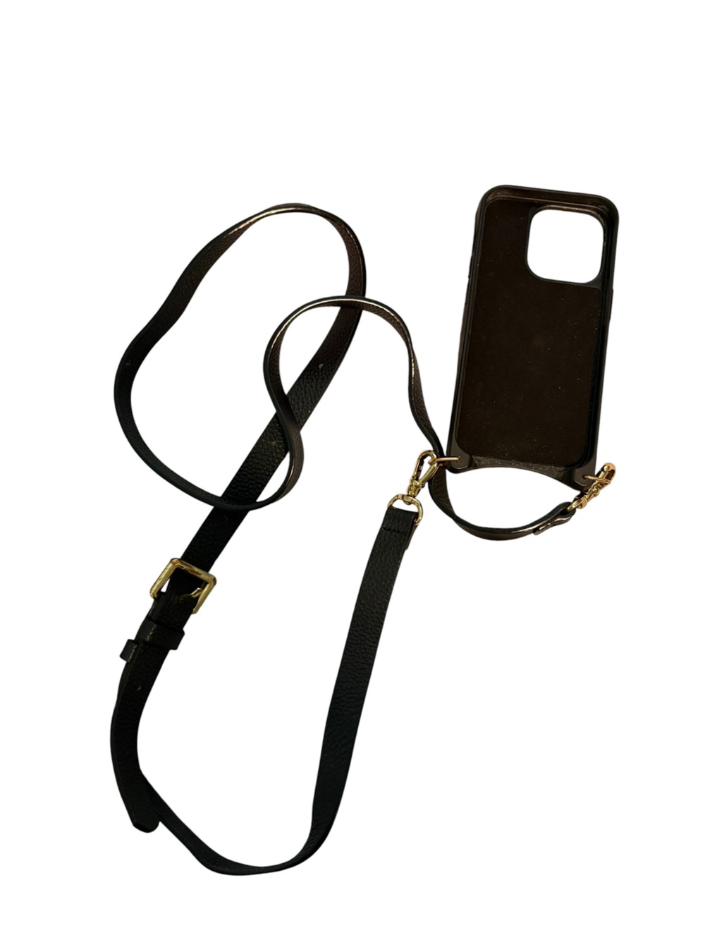 Bandolier Hailey Crossbody Black Pebble leather IPhone 15 Pro Case Gold - Picture 3 of 3